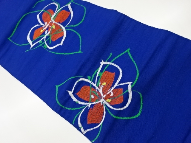 リサイクル　手織り紬抽象花模様織出し名古屋帯